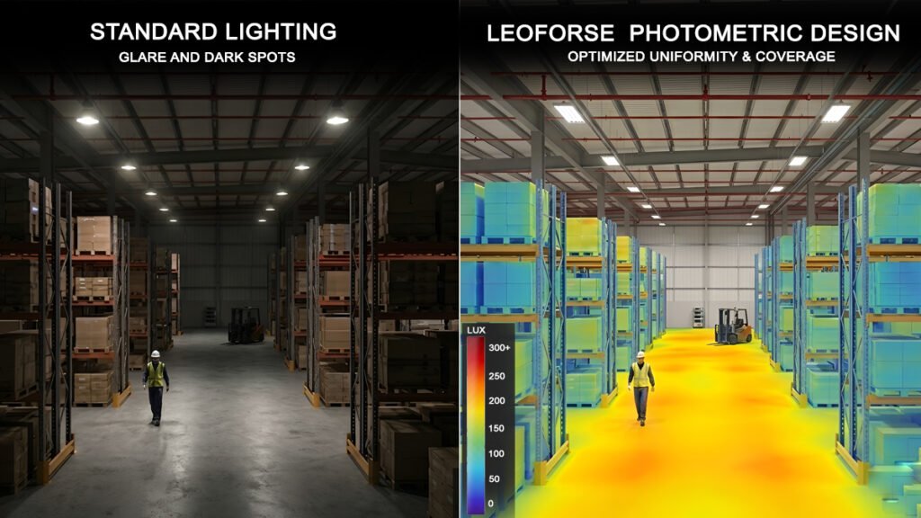 Dialux lux simulation for warehouse high-bay lighting India