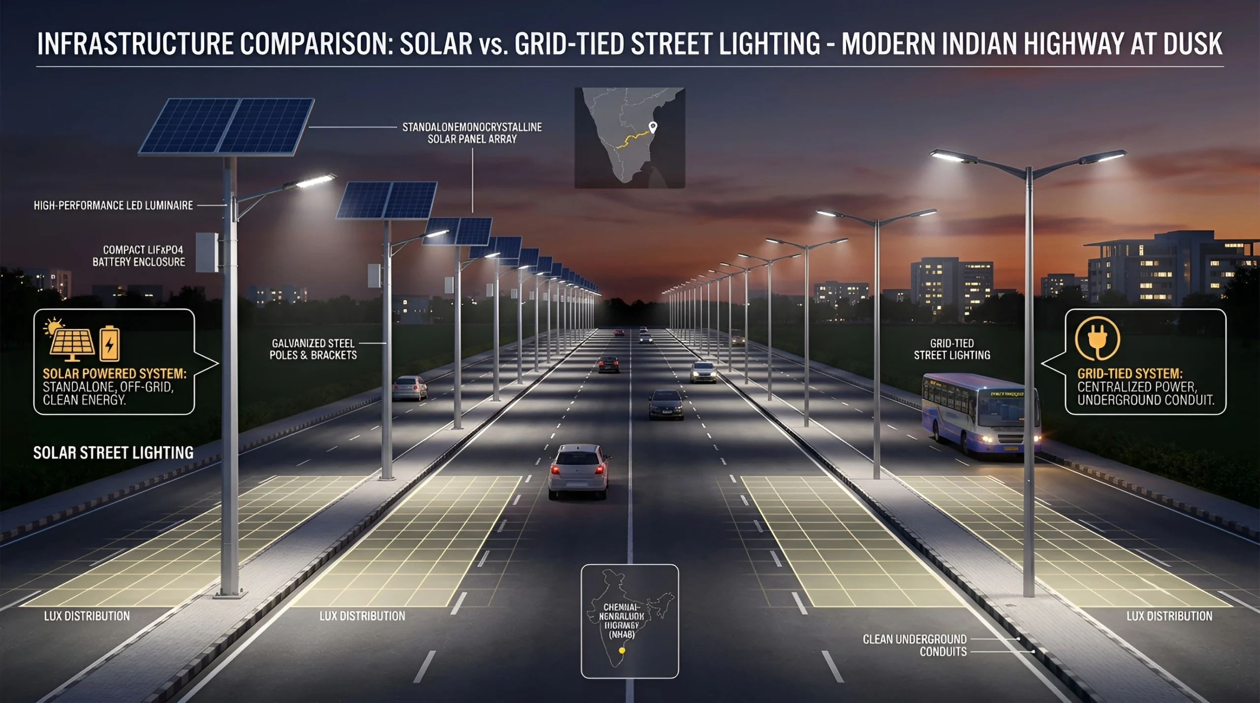 Solar or Grid Street Lighting