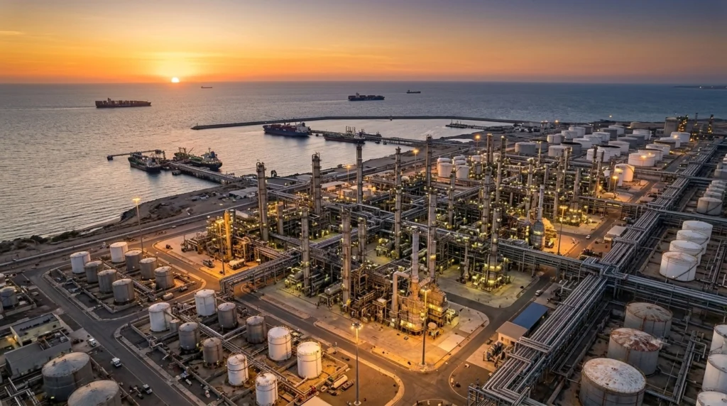 Indian port refinery infrastructure using coastal industrial LED lighting corrosion India compliant fixtures